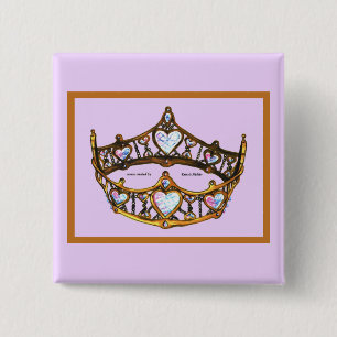 Queen of Hearts Yellow Gold Crown Tiara pink lilac 15 Cm Square Badge