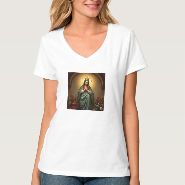 Queen of Heaven Catholic Women's V-Neck Tee (Front)