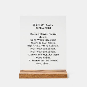 Queen of Heaven ( Regina Coeli ) Prayer Acrylic Sign