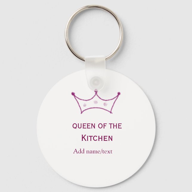 queen of kitchen mauve crown cook chef name key ring (Front)