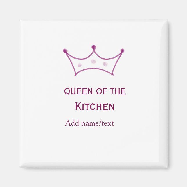 queen of kitchen mauve crown cook chef name magnet (Front)