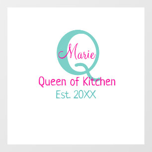Queen of kitchen monogram green pink simple minima