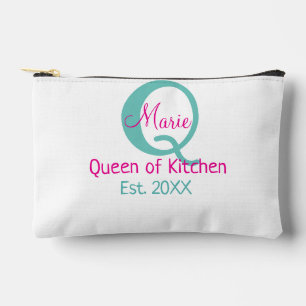Queen of kitchen monogram green pink simple minima accessory pouch