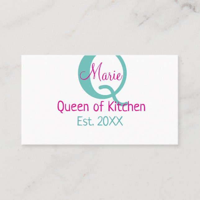 Queen of kitchen monogram green pink simple minima business card (Front)
