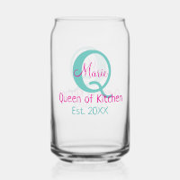 Queen of kitchen monogram green pink simple minima