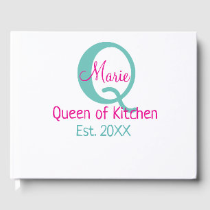 Queen of kitchen monogram green pink simple minima guest book