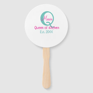 Queen of kitchen monogram green pink simple minima hand fan
