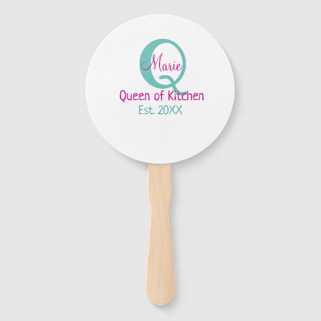 Queen of kitchen monogram green pink simple minima hand fan (Front)