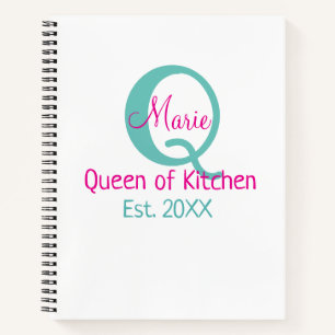 Queen of kitchen monogram green pink simple minima notebook