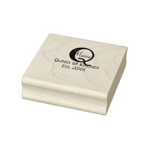 Queen of kitchen monogram green pink simple minima rubber stamp