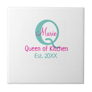 Queen of kitchen monogram green pink simple minima tile
