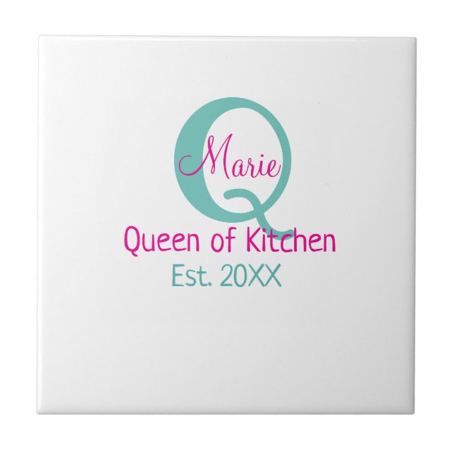 Queen of kitchen monogram green pink simple minima tile (Front)
