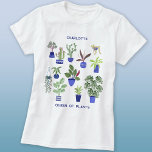 Queen of Plants Personalised T-Shirt<br><div class="desc">Perfect for anyone with a green thumb or fingers, this personalised Queen of Plants design features a fun houseplant pattern, with colourful cacti, succulents, and other plants in navy and cobalt blue plant pots. Ideal for any gardener or plant person. Change the name and text to customise. Original art by...</div>