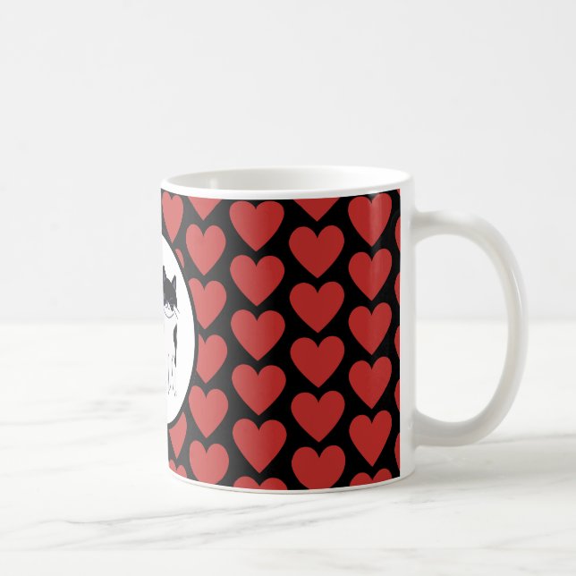 Queen of red hearts cat black white  coffee mug (Right)