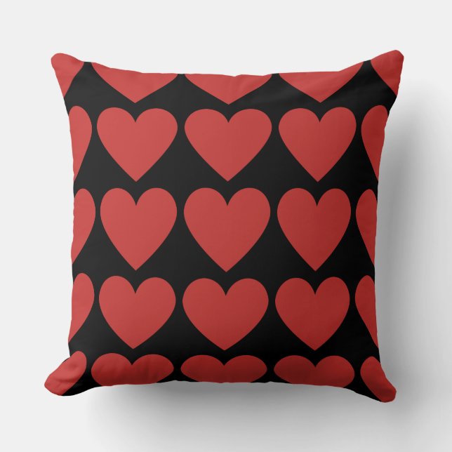 Queen of red hearts on black throw pillow (Front)
