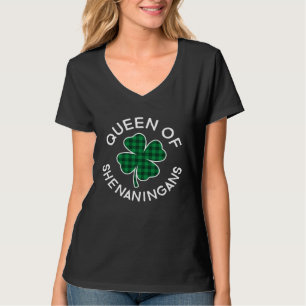 Queen Of Shenanigans Plaid Lucky C St Patrick's Da T-Shirt