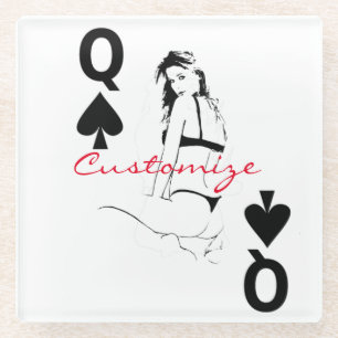Queen of Spades Bikini Girl Thunder_Cove Glass Coaster