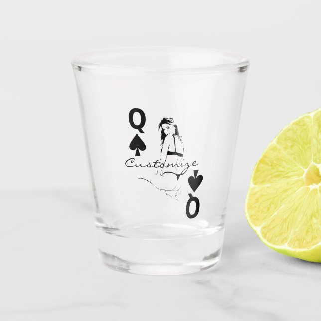 Queen of Spades Bikini Girl Thunder_Cove Shot Glass (Front)