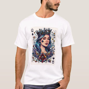 Queen of Spades Illustration With Floral  T-Shirt