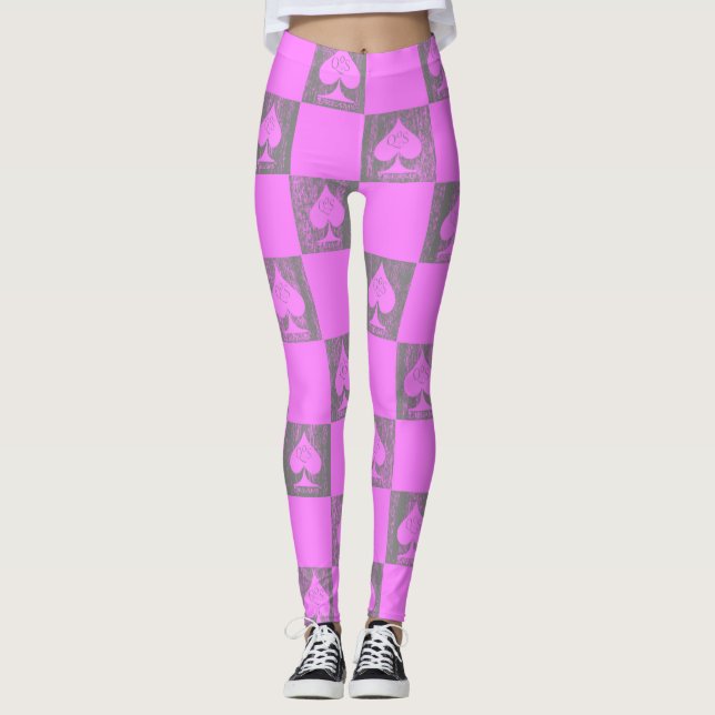Queen of Spades Leggings Pink Fade Checkers QoS (Front)