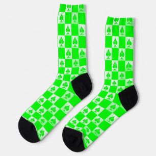 Queen of Spades Socks Cute Green Chequerboard QoS