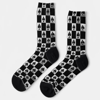 Queen of Spades Socks White Black Chequerboard QoS