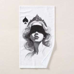 Queen of Spades (Style 2) Fine Art Drawing Hand Towel