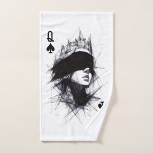 Queen of Spades (Style 3) Fine Art Drawing Hand Towel