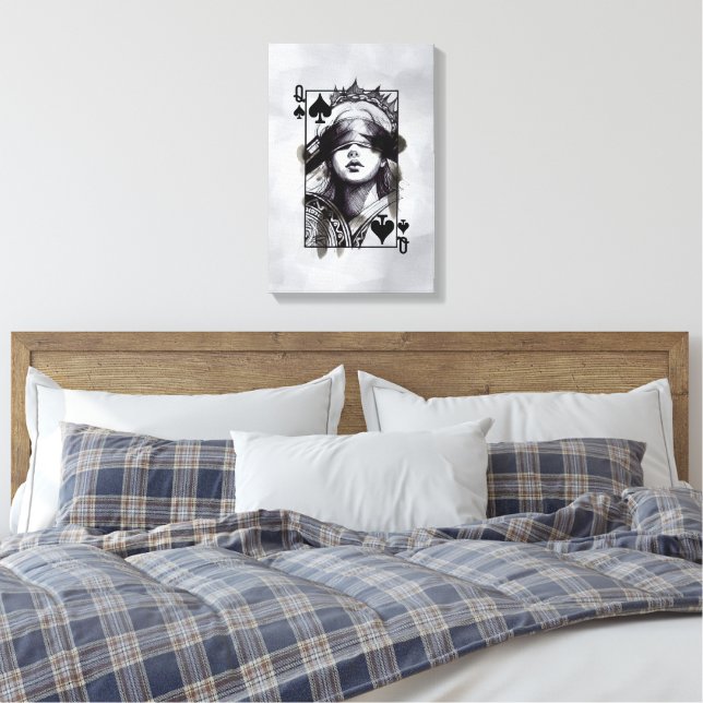 Queen of Spades (Style-5) Fine Art Drawing Canvas Print (Insitu(Bedroom))