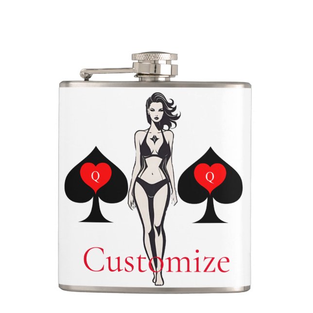 Queen of Spades Tarot Card Thunder_Cove Hip Flask (Front)