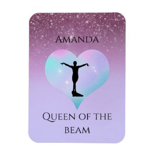 Queen Of The Beam Gymnastics Purple Ombre Glitter Magnet