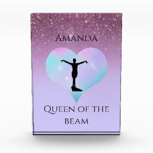 Queen Of The Beam Gymnastics Purple Ombre Glitter Photo Block