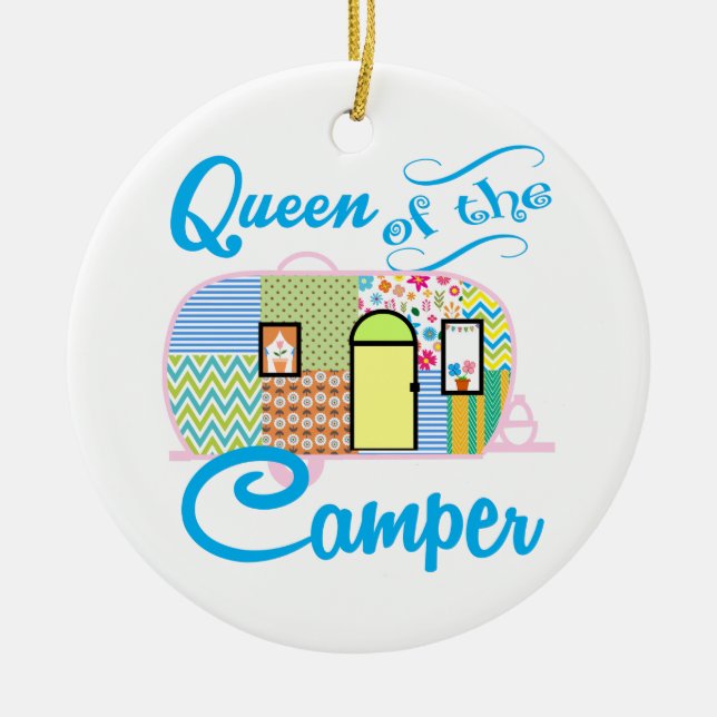 Queen of the Camper Ceramic Tree Decoration (Front)