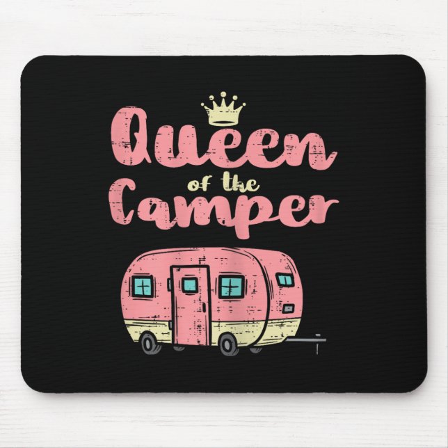 Queen Of The Camper Cute Camping Van Camp Trailer  Mouse Pad (Front)