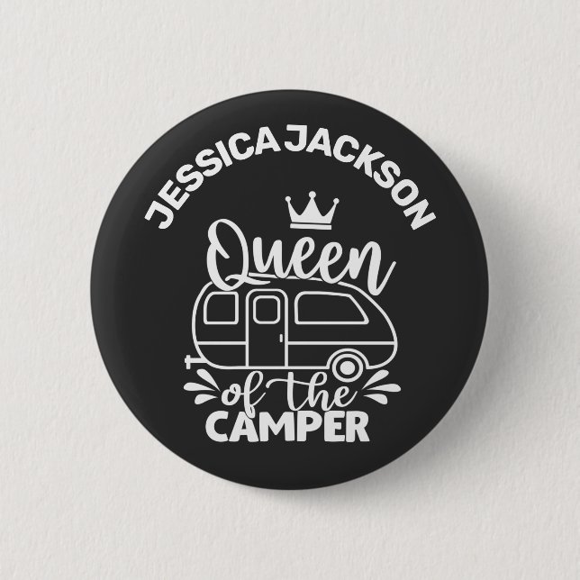 Queen Of The Camper w/ crown & name camping lover 6 Cm Round Badge (Front)