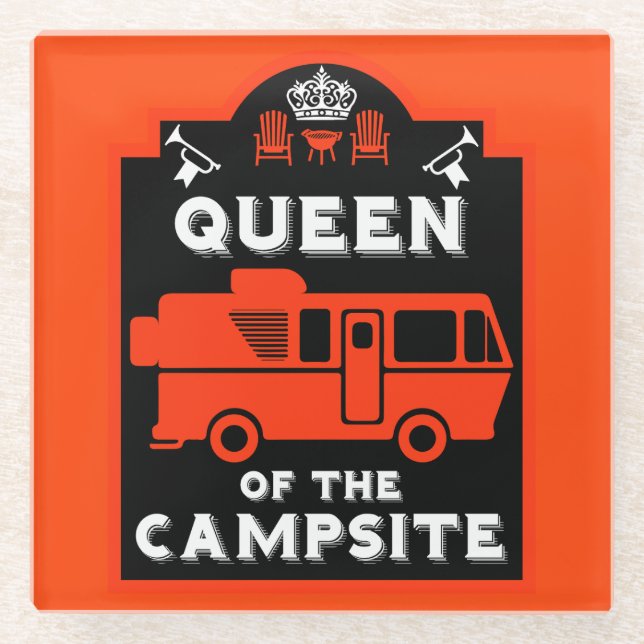 Queen Of The Campsite Glass Coaster (Front)