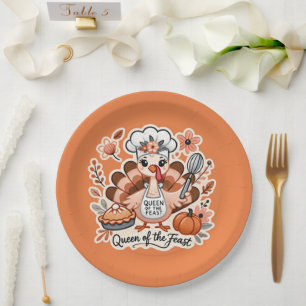 Queen of the Feast Thanksgiving Holiday Turkey Art Paper Plate