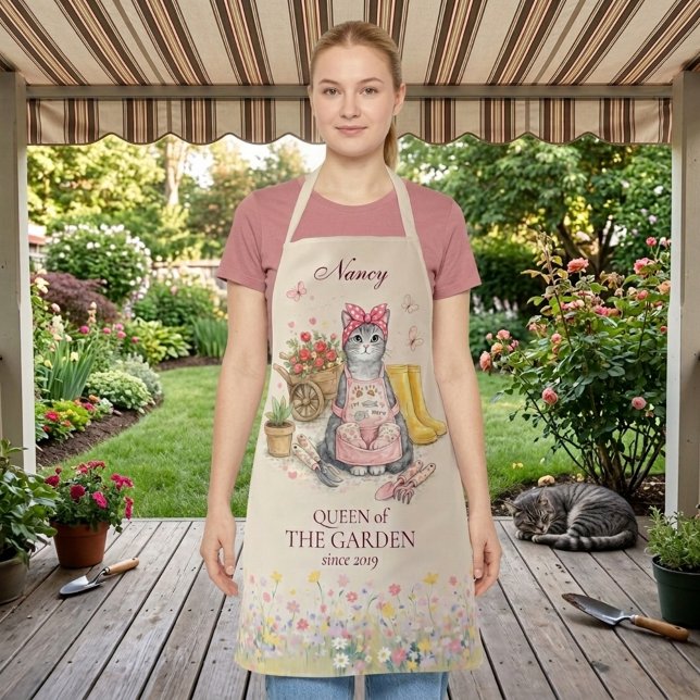Queen Of The Garden Personalised Cute Cat Apron  (Creator Uploaded)