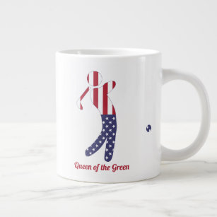 Queen of the Green   American Flag Golf Player Large Coffee Mug