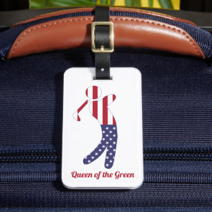 Queen of the Green American Flag Golf Player Luggage Tag
