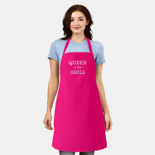 Queen of the Grill hot pink solid custom text bbq Apron