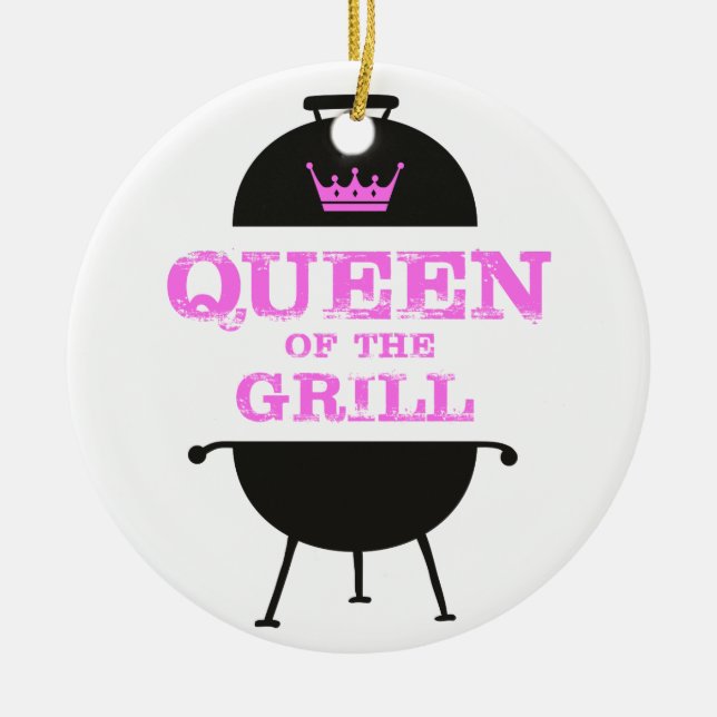 Queen Of The Grill, Pink Crown Pink Ceramic Tree Decoration (Front)