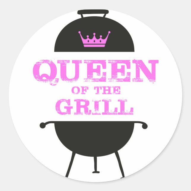 Queen Of The Grill, Pink Crown Pink Classic Round Sticker (Front)