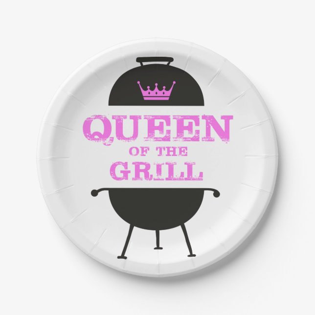 Queen Of The Grill, Pink Crown Pink Paper Plate (Front)