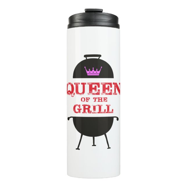 Queen Of The Grill, Pink Crown Red Thermal Tumbler (Front)
