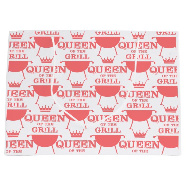 Queen Of The Grill, Pink Large Gift Bag (Front)