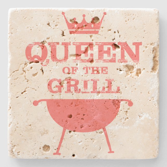 Queen Of The Grill, Pink Stone Coaster (Front)