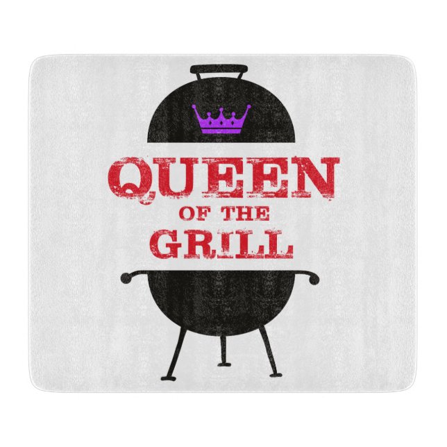 Queen Of The Grill, Purple Crown Red Cutting Board (Front)