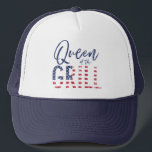 Queen of the grill trucker hat<br><div class="desc">Queen of the grill, the perfect gift for the summer chef in your life. A idea birthday, Christmas, mothers day or fathers day gift or just a thank you for a awesome day! In patriotic red, white and blue with on trend script text and a cool vintage distressed feel, this...</div>