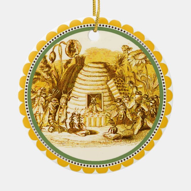 QUEEN OF THE HONEY BEES  IN SKEP / BEEKEEPER CERAMIC TREE DECORATION (Front)